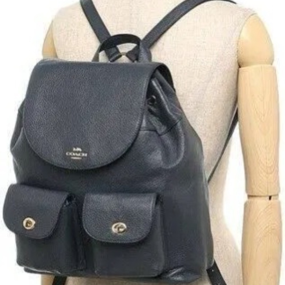Coach Pebble Leather Billie Backpack- Black